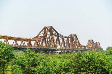 The Long Bien railway bridge crossing the Red River in Hanoi