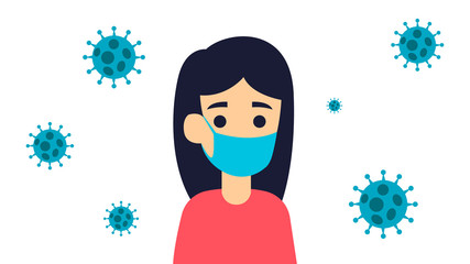 Coronavirus (2019-nCoV). Girl in a medical mask. Stop coronavirus. Health protection. Quarantine. The epidemic and the epidemic.
