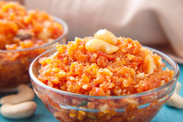 Gajar ka halwa in a bowl , indian sweets