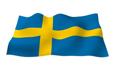 The flag of Sweden. Official state symbol of the Kingdom of Sweden. A blue field with a yellow Scandinavian cross that extends to the edges of the flag. 3d illustration