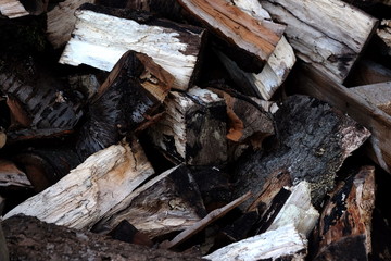 Trockenes Brennholz für den Kamin im Winter vor einem Wohnhaus in Oerlinghausen bei Bielefeld am Hermannsweg im Teutoburger Wald in Ostwestfalen-Lippe