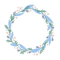 Hand drawn wreath illustration in light spring colors.