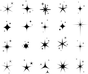 Set of black sparkling stars.