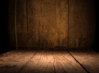 background of barrel and worn old table of wood