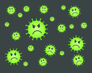 Angry virus face icon. Coronavirus disease symbol. Influenza epidemic fury wrath logo. Sars covid-19 sign. Wallpaper background texture. Vector illustration image.