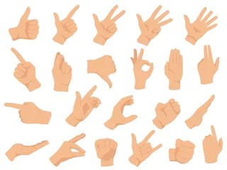 Fotobehang Hand gestures. Vector illustration set, counting fingers. Gesture palm, pointing hand, communication language, pose and gesturing © Tartila