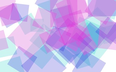 Multicolored translucent squares on white background. Pink tones. 3D illustration