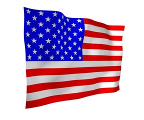 Waving flag of the United States of America. Stars and Stripes. State symbol of the USA. 3D illustration