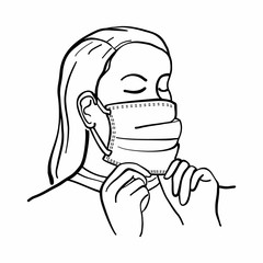 Medical mask. Virus and dust protection. The woman's face is covered with a soft medical mask.