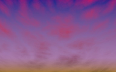 Cumulus pink clouds in the purple sky at sunset. Abstract group of clouds in the evening. 3D illustration