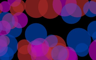 Multicolored translucent circles on a dark background. Red tones. 3D illustration