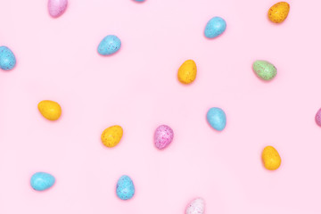 Top view of colourful chocolate easter eggs.