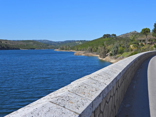 Beautiful dam of Marathon or Marathonas an artificial water reservoir of Athens, Attica, Greece