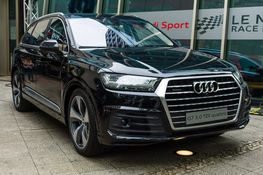BERLIN - JUNE 14, 2015: Full-size luxury crossover SUV Audi Q7 3.0 TDI quattro. The Classic Days on Kurfuerstendamm.