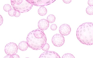 Bitcoin economic financial bubble. crypto currency 3D illustration. Business concept. Pink bubbles on white background. Bit, Coin, mining concept