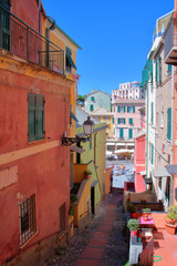 Fototapeta na wymiar colorful old buildings in genova boccadasse village in italy