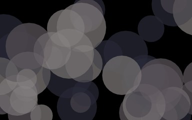 Gray translucent circles on a dark background. Gray tones. 3D illustration