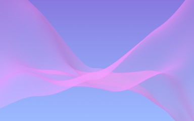 Pink wave on blue sky abstract background. Fluttering pink scarf. Waving on wind pink fabric. 3D illustration