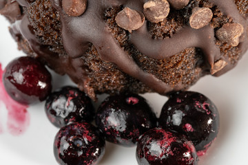 Small Chocolate Bunt cake with blueberries.