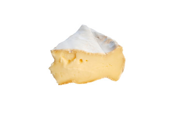 Brie cheese. Tasty camembert isolated on a white background. A piece of cheese.
