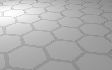 Honeycomb on a gray background. Perspective view on polygon look like honeycomb. Extruded, bump cell. Isometric geometry. 3D illustration