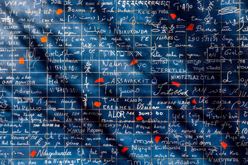 Wall in Paris with 'I love you' written in all the major international languages.