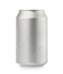 wet metal aluminum beverage drink can isolated on white background clipping path. photography