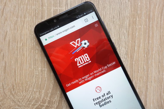 KONSKIE, POLAND - JULY 14, 2018: Wagerr (WGR) cryptocurrency website displayed on a modern smartphone