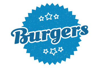 burgers sign. burgers round vintage retro label. burgers