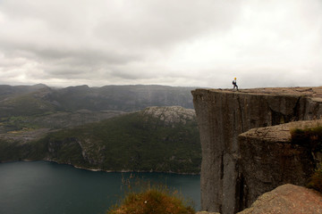 Preikestolen the Pulpit Rock, most famous tourist attraction in Ryfylke, towers an impressive 604...