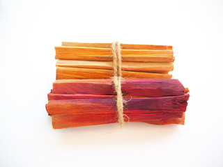 sappan wood or sappan tree on white background is a chinese herb and suitable to invigorate blood ,remove stagnation and lowers risk of heart disease use for herb tea product or health care concept.