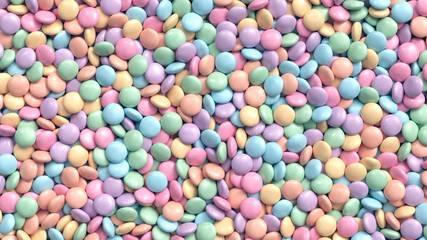 Pile of coated chocolate candies in pastel colors