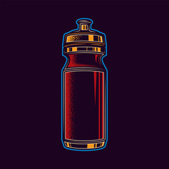 Original vector illustration in neon style. Sports water bottle