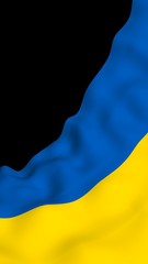 The flag of Ukraine on a dark background. National flag and state ensign. Blue and yellow bicolour. 3D illustration waving flag