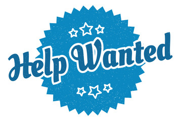 help wanted sign. help wanted round vintage retro label. help wanted