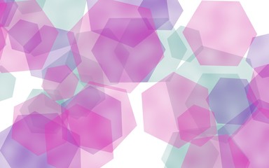Multicolored translucent hexagons on white background. Red tones. 3D illustration