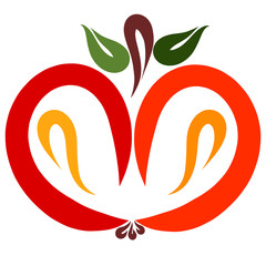 ripe red apple, colorful pattern on a white background