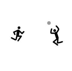 two stick men play with a ball isolated on a white background