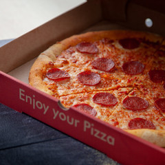 Tasty pepperoni pizza over a rustic background