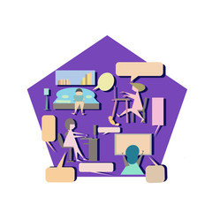 Fototapeta premium social distancing for students on study at home with internet ,technology in today for learning on social media for work and homework send to teacher,flat design on paper cut style