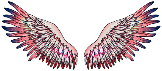 Beautiful gradient magic pink tender wings with touch of blue color, vector