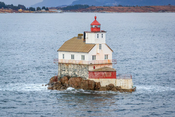 STABBEN LIGHTHOUSE, NORWAY - 2016 NOVEMBER 30. Lighthouse of Stabben on a rock in the norwegian...