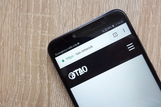KONSKIE, POLAND - JULY 14, 2018: Tao (XTO) cryptocurrency website displayed on a modern smartphone