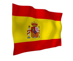 The flag of Spain. Official state symbol of the Kingdom of Spain. Concept: web, sports pages, language courses, travelling, design elements. 3d illustration