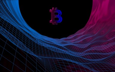 Digital currency symbol Bitcoin on abstract dark background. Growth of the crypto currency market. Business, finance and technology concept. 3D illustration