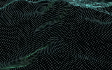 Abstract landscape background. Cyberspace green grid. hi tech network. 3D illustration