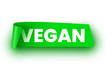 Vegan food banner. Green ribbon. Vector illustration.