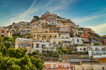 Homes covering a hill in Positano on the Amalfi Coast of Italy