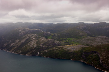 view from Pulpit Rock, view from the ascending path, Lysefjord, Norway