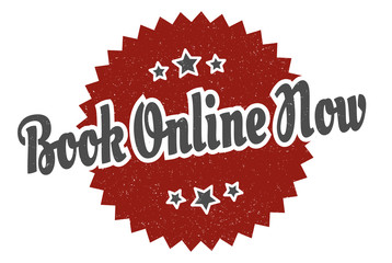 book online now sign. book online now round vintage retro label. book online now